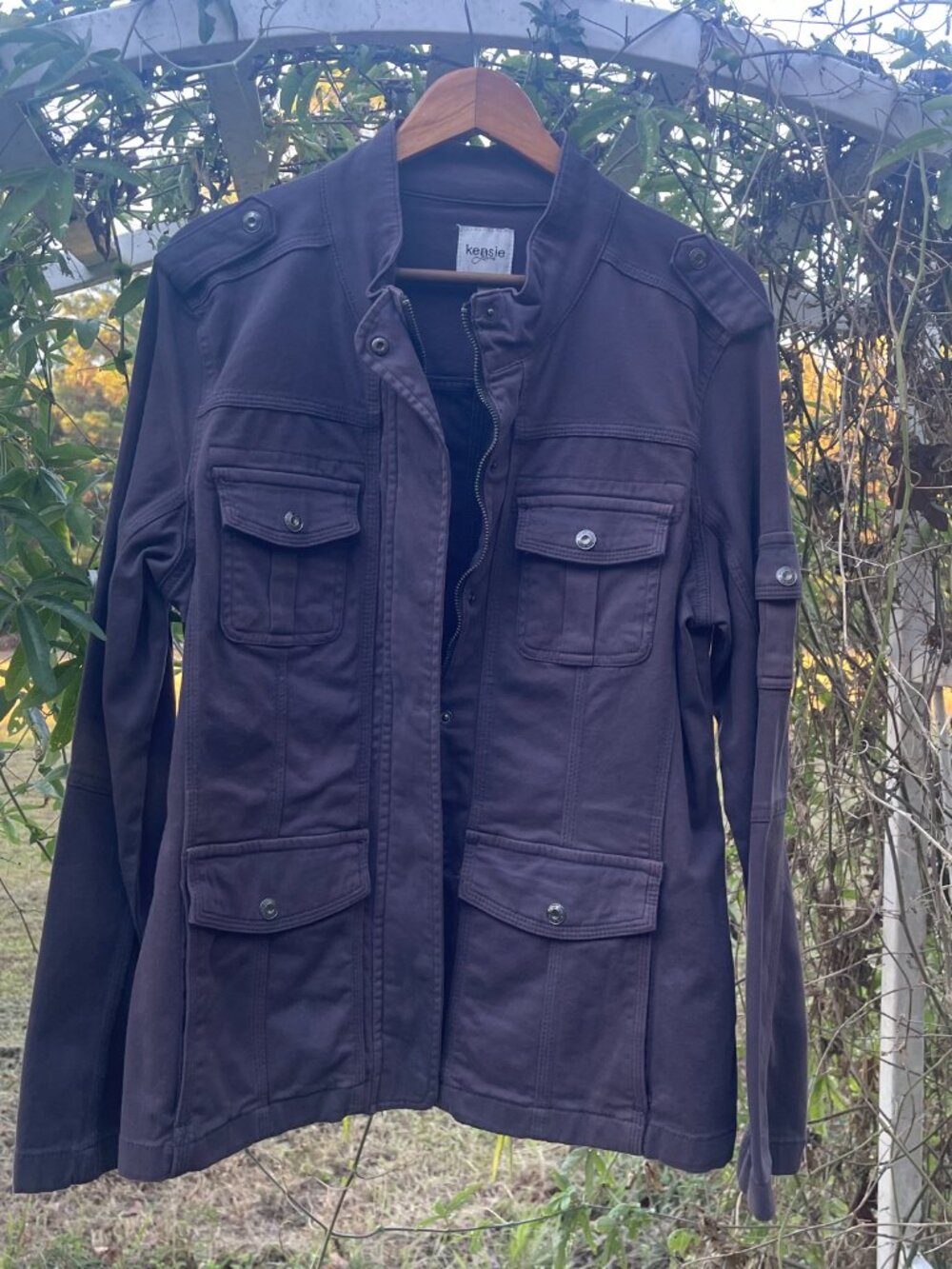 NWOT Kensie Gray Utility Jacket Distressed Grunge Gorpcore XL Cargo Multi-Pocket - Picture 14 of 16